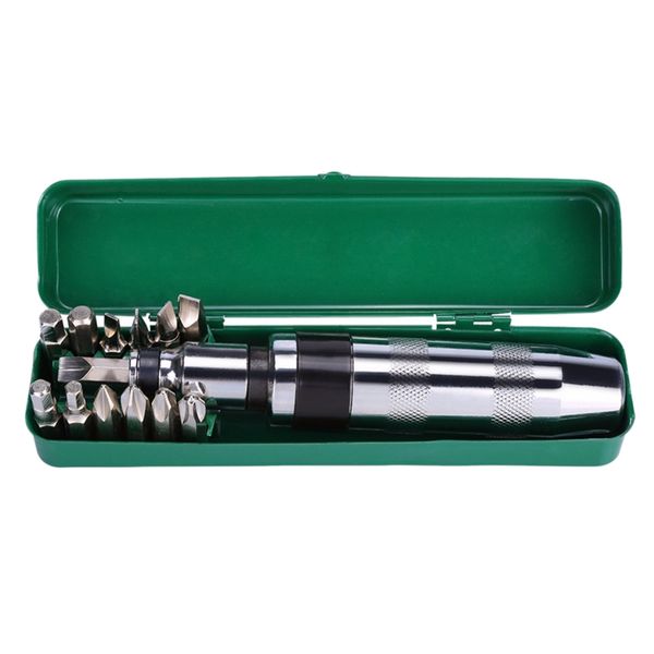 Freeshipping 14Pcs-Set Multi-Purpose Impact Screwdriver Set Driver Heavy Duty Chisel Bits Tools Socket Kit Reversible Hand Tool Set With Ca