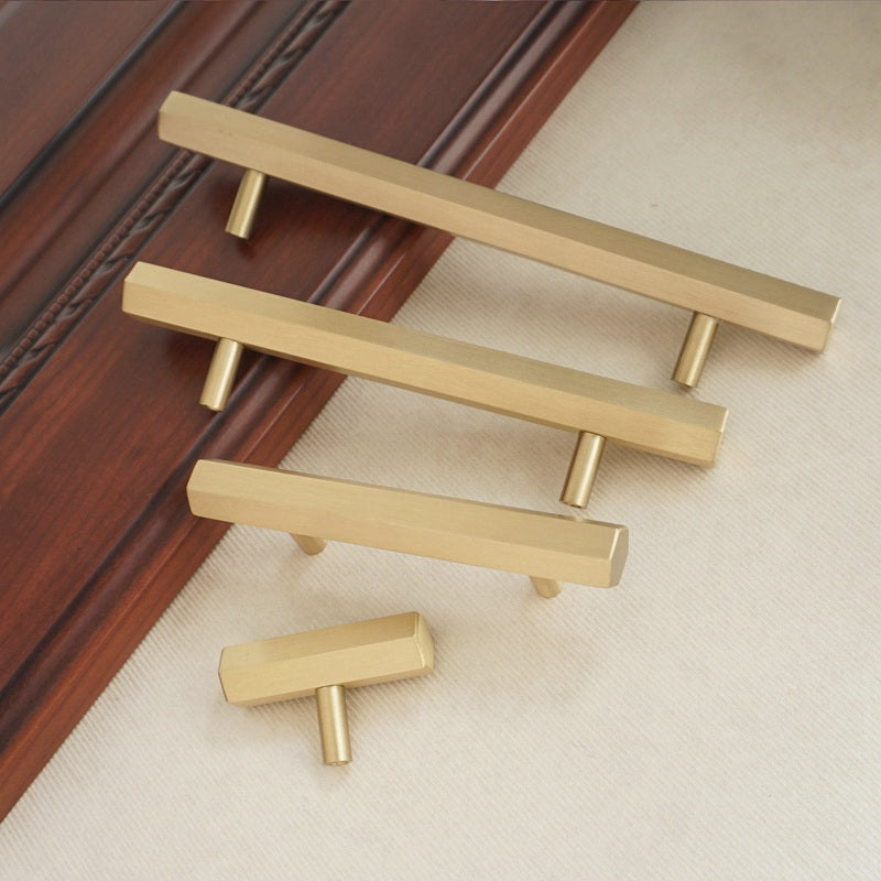 Modern Brushed Brass Hexagon Kitchen Cabinet Knobs Handle Gold Tbar Drawer Dresser Knobs Cupboard Bathroom Furniture Pull Handles