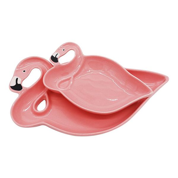 3D Flamingo Pink Ceramic Plate Sets Dishes Decoration Plates Snacks Fruit Dessert Food Dinner Dinnerware Accessories Items