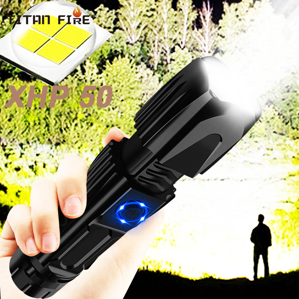 Smart chip Waterproof xhp50 High powerful rechargeable LED Flashlight lanterna Tactical Light 26650 Camping Hunting Lamp