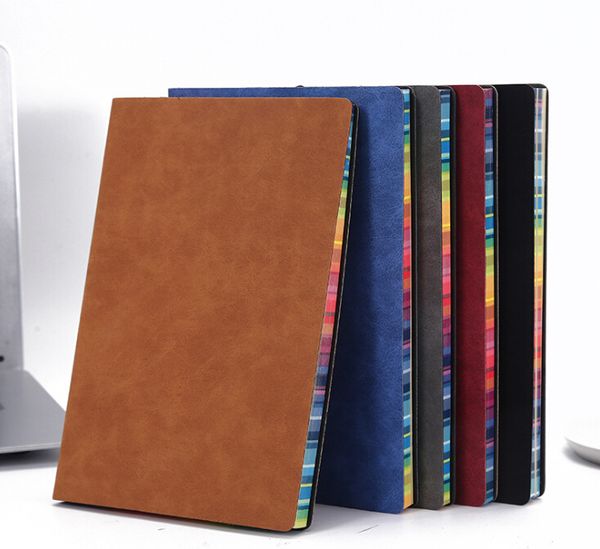 Wholesales Free shipping Hot sales Colorful rainbow side notebook A5pu imitation leather cover notepad diary factory
