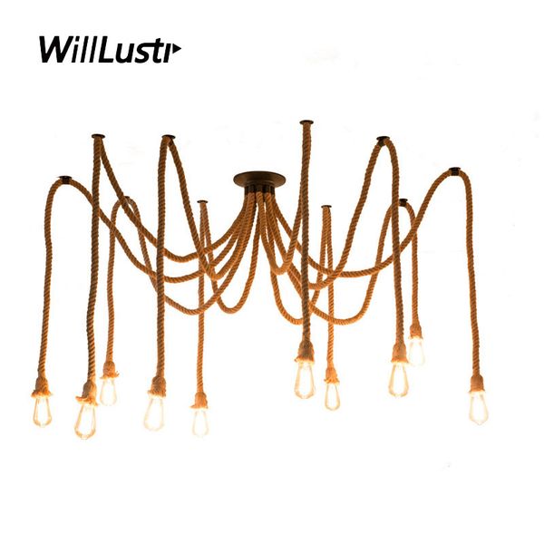 Retro Hemp Rope Pendant Lamp Industrial Twine Hanging Light Hotel Office Store Restaurant Bar Booth Spider Suspension Lighting