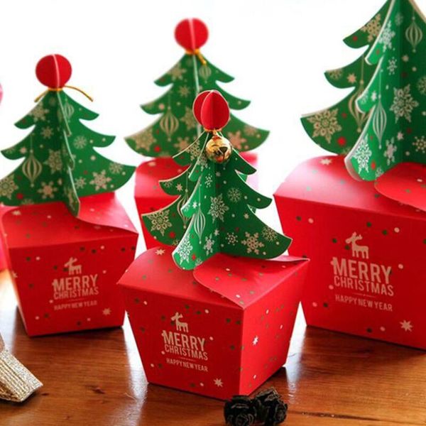 3D Christmas Tree Gift Box With Bell Paper Candy Box DIY Cookie Chocolate Paper Apple Boxes Merry Christmas Decoration Packaging LX8812