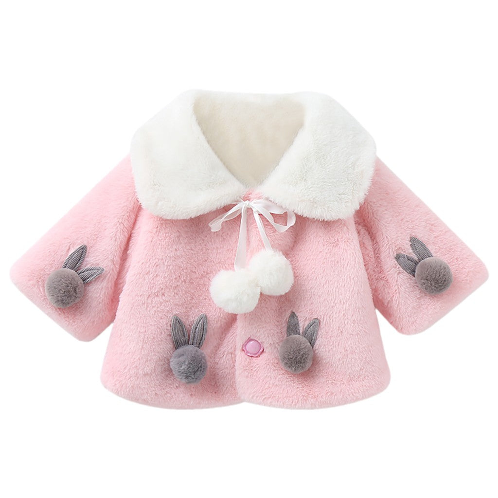 New Winter Girls Fur Coat Baby Girl Faux Fur Jackets And Coats Thick Warm Parka Kids Outerwear Clothes Girls cute rabbit Coat