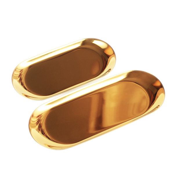 Stainless Steel Vanity Tray Cosmetics Jewelry Organizer Tea Fruit Towel Storage Colorful Silver Golden Oval Plates