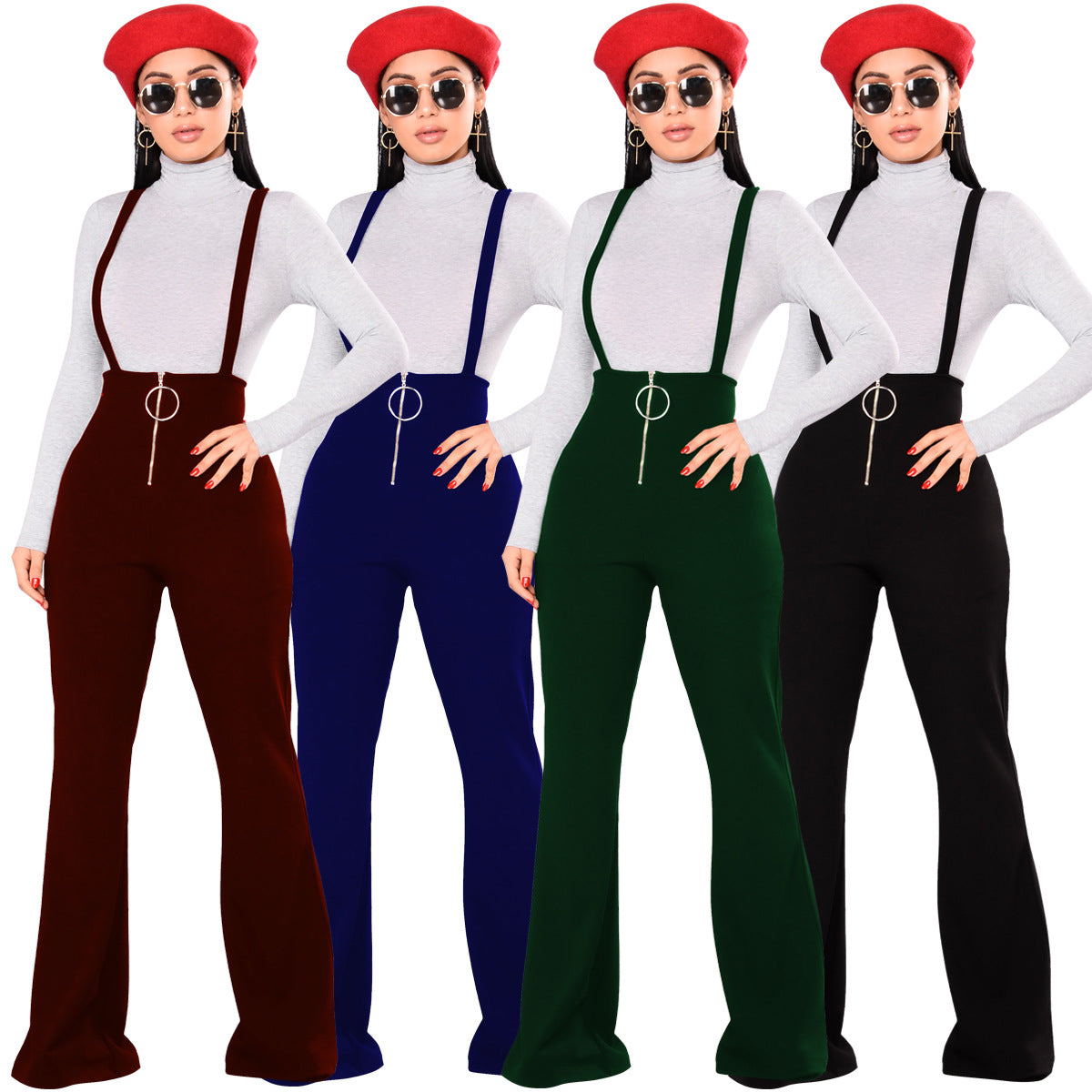 Wide Leg High Waist Women Pants Straps Casual Elegant Flare Pants New Spring Autumn Front Zipper Suspenders Long Trouser ZST076