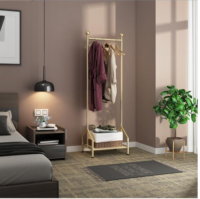 Clothes rack display floor hanging clothes rack northern Europe gold bedroom clothes rack household simple cloth drying