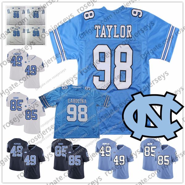 UNC North Carolina Tar Heels #98 Lawrence Taylor 49 Julius Peppers 85 Eric Ebron 10 Mitchell Trubisky Retired Vintage Football Jersey 4XL