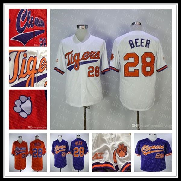 NCAA Seth Beer 28 Clemson Tigers College Baseball Jerseys Home Road Away Stitched Shirts Men Women Youth