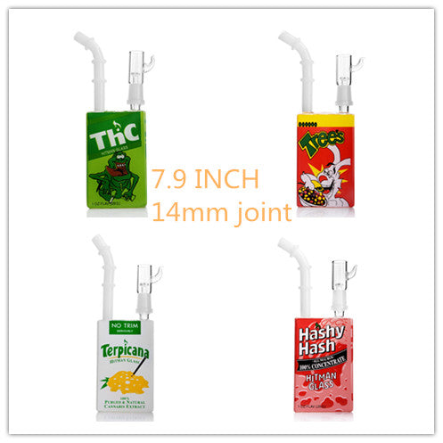 Hitman Glass Bong Dab Oil hookahs Rigs Bongs 7.9 inch Liquid Juice Box Cereal Water Pipe Themed Concentrate