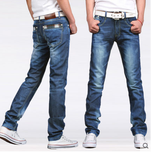 Light Blue Men Jeans Male Feet Pants Menswear Straight Han Edition Cultivate One'S Morality Leisure Trousers