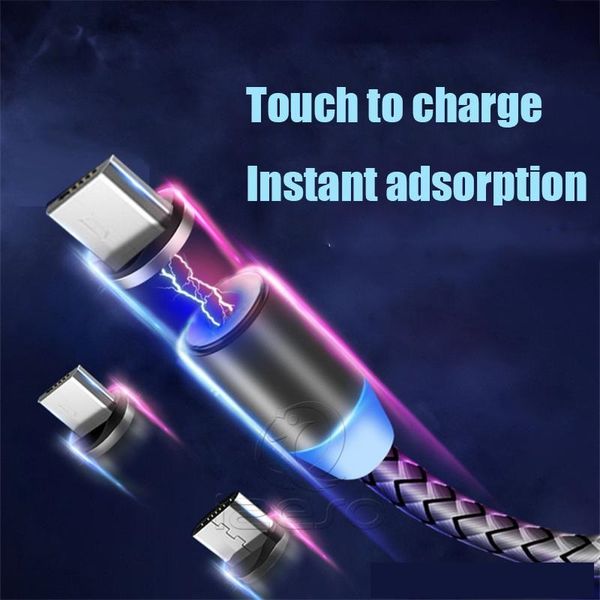 Newest Magnetic Cable Fast Charger Line 2A Nylon Magnet Quick Charging Cord 1M Micro USB Type-C ABphone Cables for Samsung Anroid phone