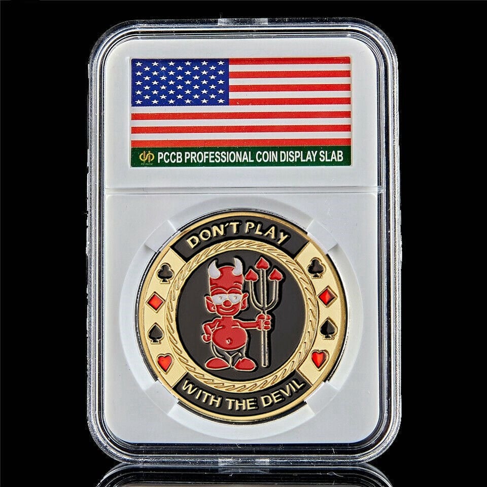 Souvenir Coin Poker Chip Craft Don&#039;t Play With The Devil US Casino Gold Plated Badge W-Pccb Box