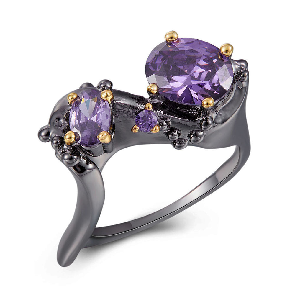 Irregular Purple Stone Ring Gun Black Jewellery Brass Finger Rings Size 7-8-9 Ladies Latest Jewelry
