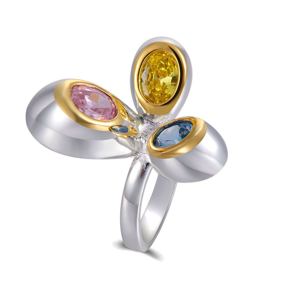 Beautiful Cute Ring Blue Pink Golden Crystal Zircon Silver-2 Tone plated Jewellery Fashion Finger Rings Female New Jewelry