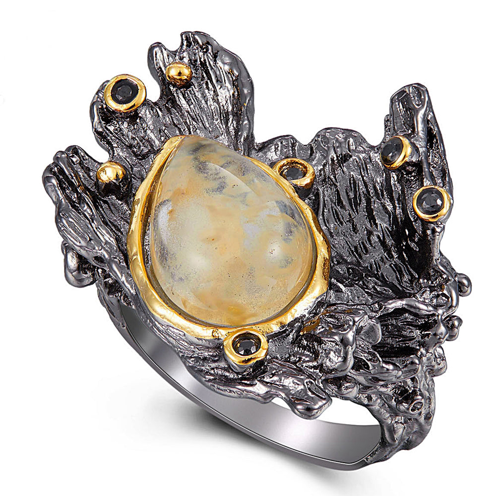 Amazing Goldfish design Ring Hyperbolic Jewellery Gun Black Water melon brown stone Irrecgular large Rings