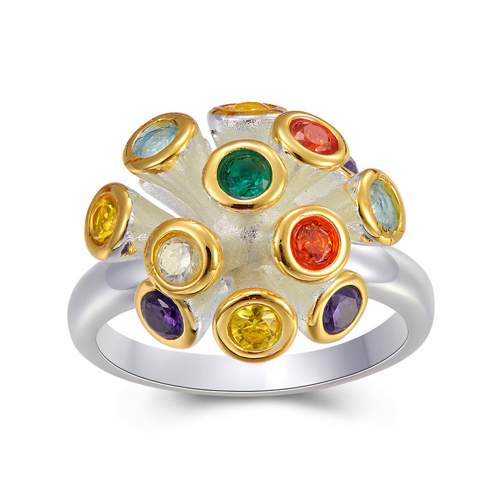 Very Lovely Colorful Crystal Ring Girl Jewelry Statement Rings Silver-Plated New Ball Jewellery