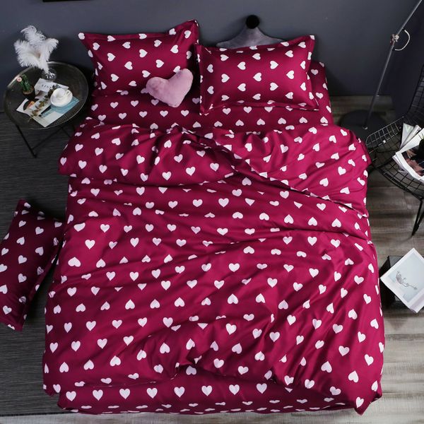 Home bedding 4pcs flat sheet set red heart bed linen set sheet pillowcase&duvet cover set Cute bird child bedclothes leaf cover T200110