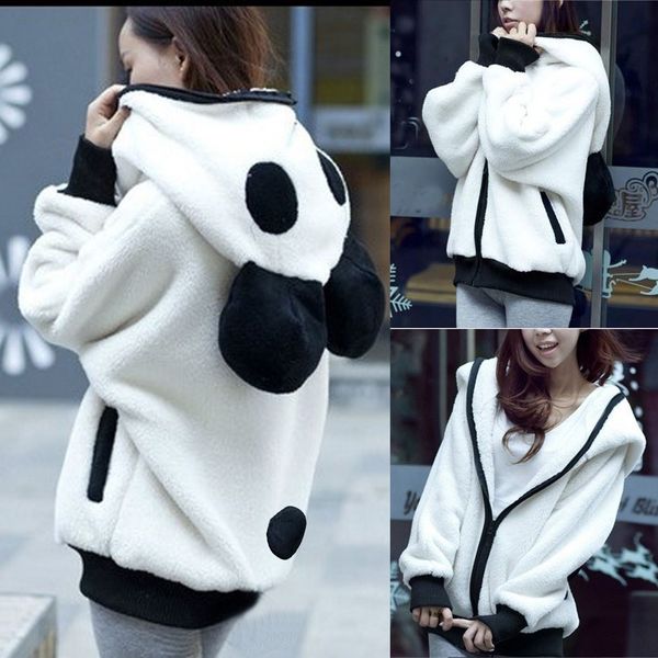 Cute Panda Bear Ear Hoodie For Women - Warm Winter Hooded Jacket Fleece Outerwear T200111 B3