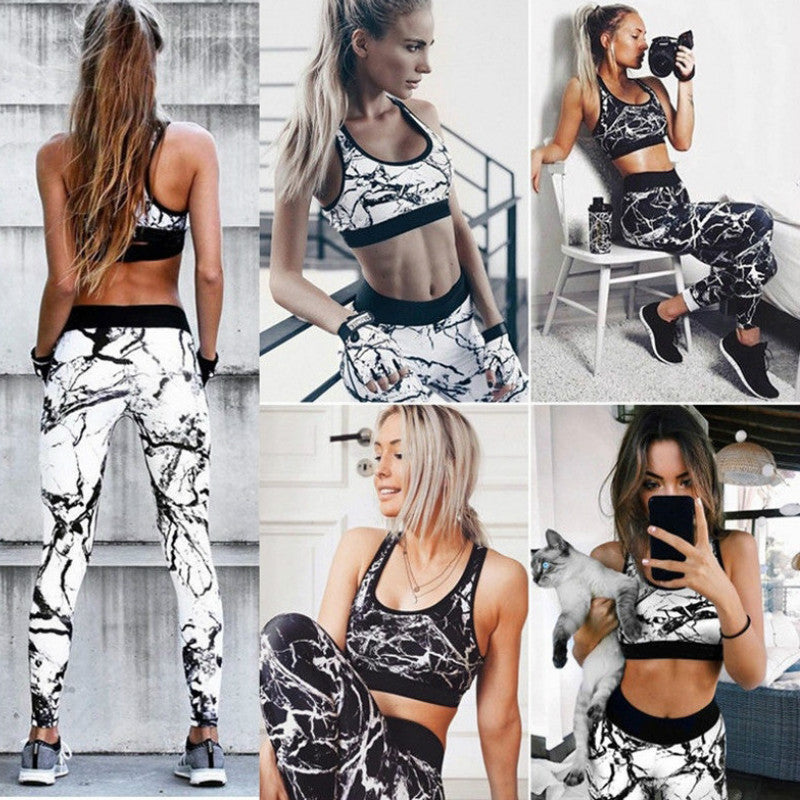Womens Active Yoga suits Fashion Printing Yoga Set Casual Marble Pattern Sportswear New 2020 Slim Tracksuits Leggings 2 Styles
