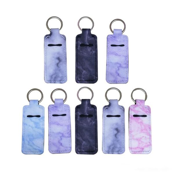 Neoprene Rectangle Keychains Marble Leopard Stripe Printed Chapstick Holder Floral Key Ring Lipstick Holders Lip Balm Cover Keychain XD23282
