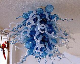 Lamps Interior Lights Art Decoration Blue and White Color Modern Hand Blown Glass Chandelier Bubble Lighting with LED Blubs