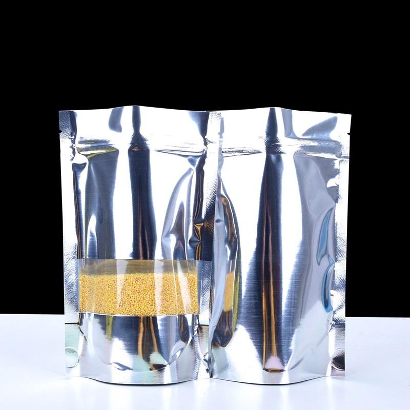 100PCS 16Silk Aluminized Window-opening Self-supporting Closure pockets Aluminum Foil Bag Flower Tea Dried Fruit Food Packaging Bag