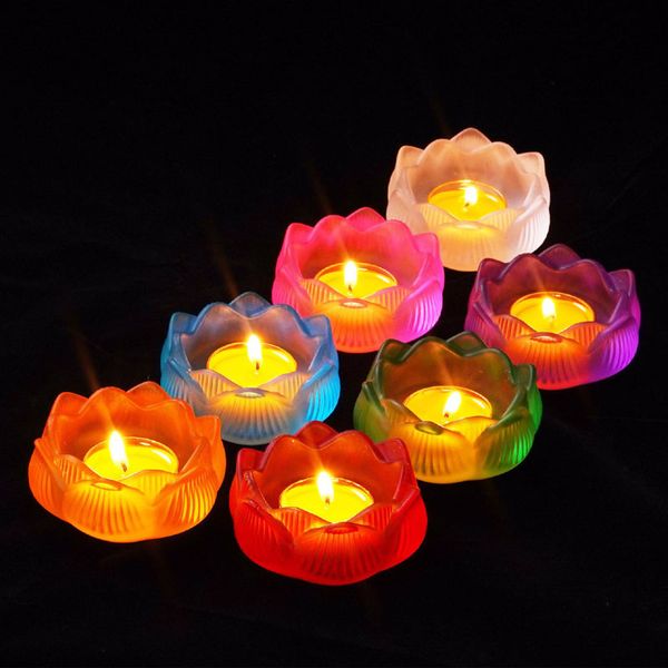 Crystal Lotus Candle Holders Multicolor Glass Flower Candle Tea Light Holder Candlestick Stand Wholesale