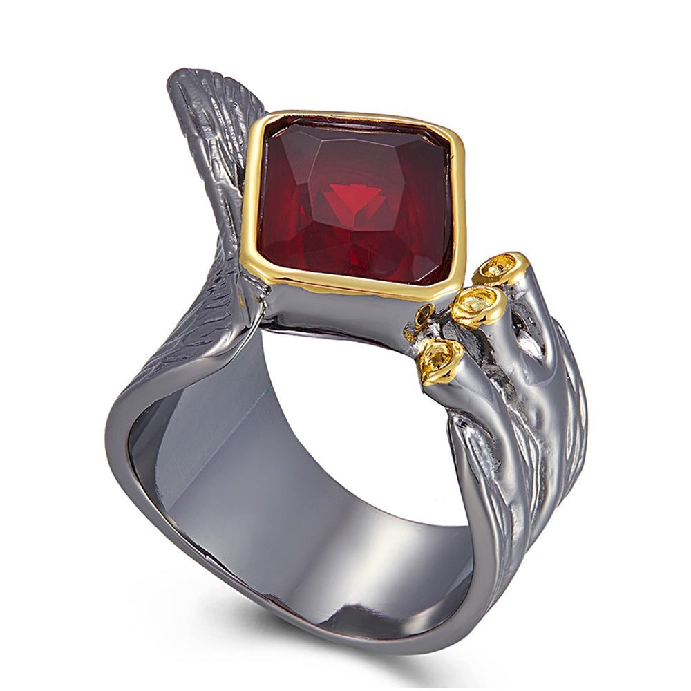 Cool Irregular Finger Ring for women Square Red Zirconia stone Jewelry Gun Black-Gold-Color Crsytal Female Big Rings Jewellery