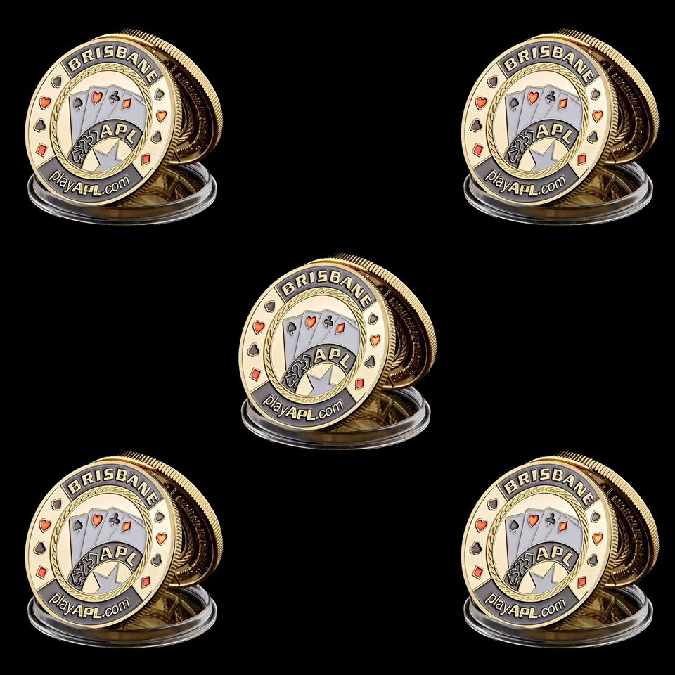 5pcs Iron Poker Guard Card Craft Brisbane Gold Plated With Plastic Case Protector Coin Chips Entertainment Friends Parties