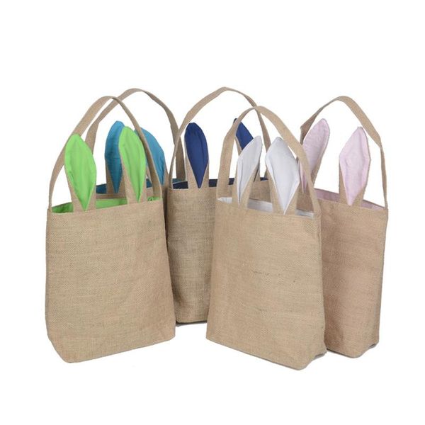 Cotton Linen Easter Bunny Ears Basket Bag For Easter Gift Packing Easter Handbag For Child Fine Festival Candy Gift EEA1317-1