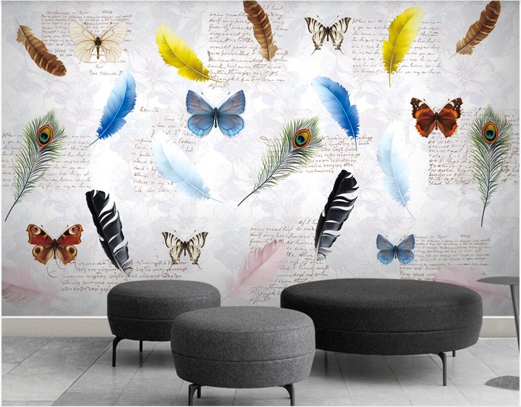 3d room wallpaper custom photo mural Modern Colorful feather butterfly English restaurant bar background wall paper wallpaper for walls 3 d