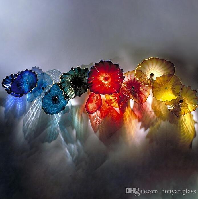 Hand Blown Wall Lamps Art Plates Colorful Murano Glass Yellow Blue Hanging Plate Lighting for House Villa Fireplace Decor