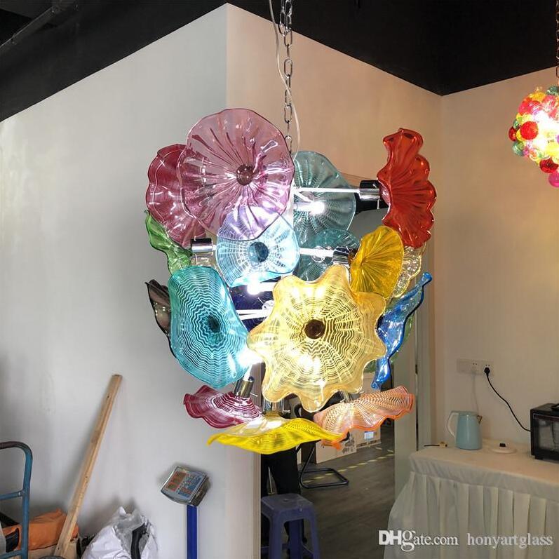 Flower Chandelier Light Europe Style Murano Glass Plates Pendant Lamps Multi-Color LED Blown Glass Chandelier Lighting for Living Room