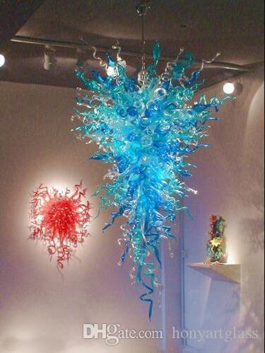 Free Shipping AC Led Bulbs 110v-240v New Wedding Decoration Western Villa Glass Blue Pendant Chandelier