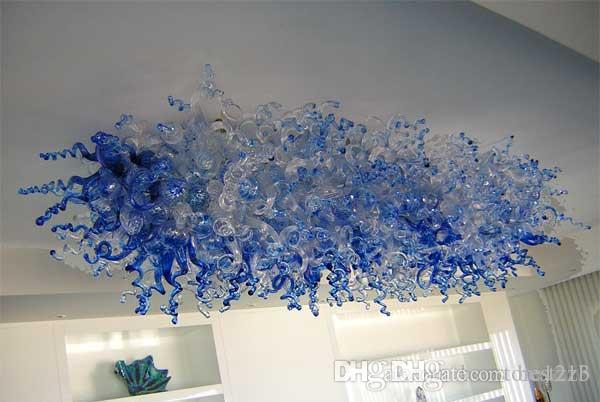 Elegant Blue Glass Ceiling Chandelier LED Flush Mount Lighting Fixtures Living Room Dining Room Art Deco Modern Chandelier with Led Bulbs