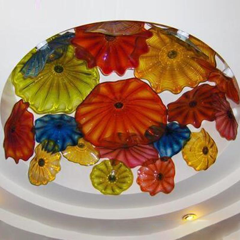 Decorative Crystal Flower Ceiling Lights Multicolor Italian Blown Glass Plates Chandelier Lighting Murano Glass Flush Mounted Ceiling Light