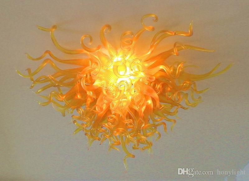Unique Flower Design Ceiling Light Gold Color Cheap AC 110-240v LED Bulbs High Ceiling Mounted Handicraft Blown Glass Chandeliers