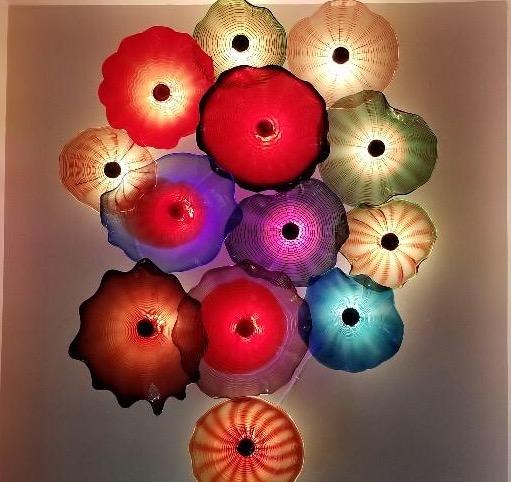 Beautiful Wall Art Decoration Colorful Hand Blown Glass Wall Art Plates Fahsion Murano Flower Glass Hanging Plates Wall Art