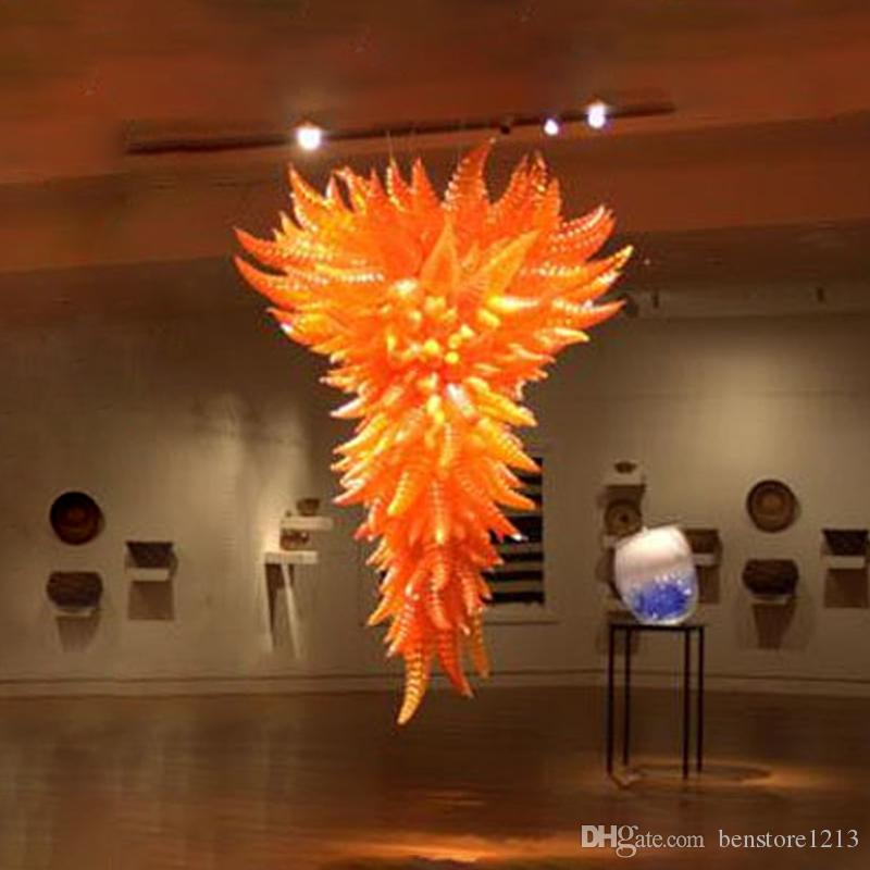 New Orange Hand Blown Glass lamps Spiral Chandelier Large Size Hotel Ballroom Stair Lighting with LED Bulbs
