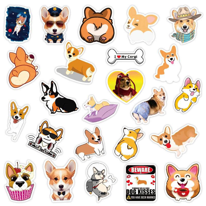 50PCS Cartoon Cute Corgi Sticker Waterproof Luggage Notebook Scooter Motorcycle Water Cup Refrigerator Sticker