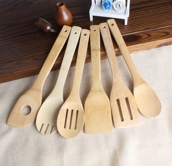 Bamboo spoon spatula 6 Styles Portable Wooden Utensil Kitchen Cooking Turners Slotted Mixing Holder Shovels SN1180