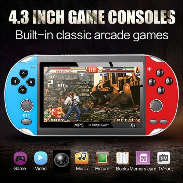 X7 4.3 inch Video Game Console MP5 8GB ROM Double Rocker Dual Joystick Arcade Games Handheld Game Player Portable Retro Console 4.3inch BC