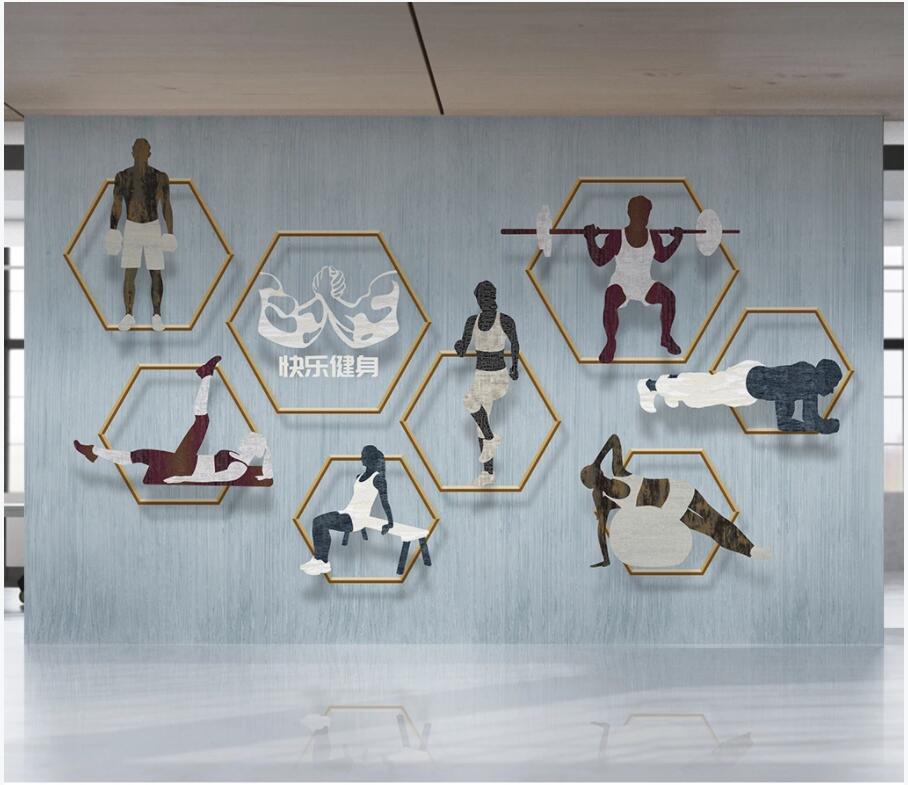 WDBH 3d wallpaper custom photo Modern minimalist gym fitness equipment company room home decor 3d wall murals wallpaper for walls 3 d
