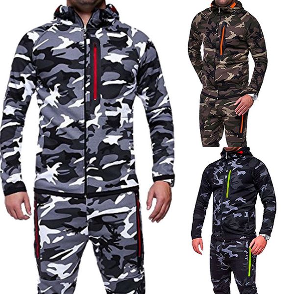 Men&#039;s Tracksuits 2Pc Camouflage Jacket Set Male Printed Tracksuit Top Pants Suits Hoodie Coat Trousers Track Suit Spring