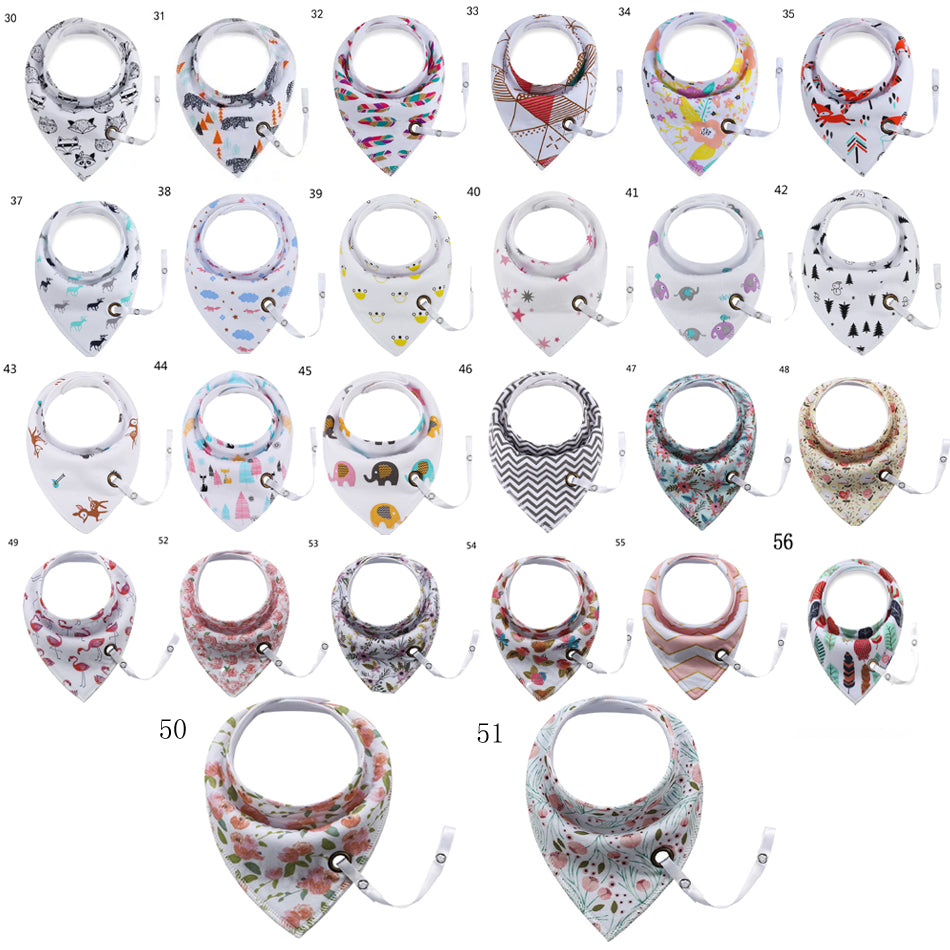 56 Styles Baby Bibs with Pacifier Clip Cotton Infant Feeding Towel Bibs Cartoon Toddler Triangle Scarf Bandana Cute Burp Cloths RN8002