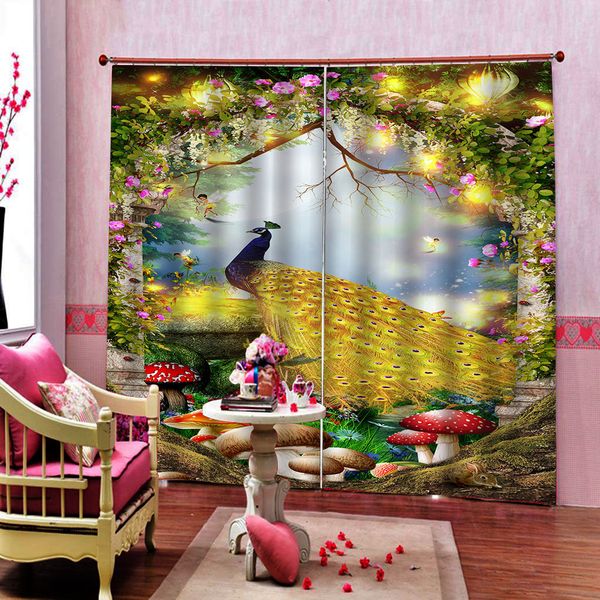 3D Curtain animal Printing Curtains For Living Room Bedroom green Blackout Silk Curtains Custom Ready Made Drapes