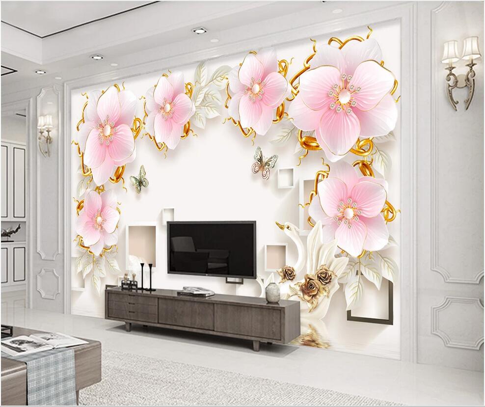 3d wallpaper custom photo 3D stereo relief jewelry flower modern simple European TV background wall household wall art canvas pictures