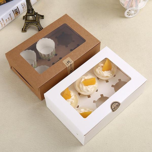 kraft Card Paper Cupcake Box 6 Cup Cake Holders Muffin Cake Boxes Dessert Portable Package Box Six Tray Gift Favor LX1784