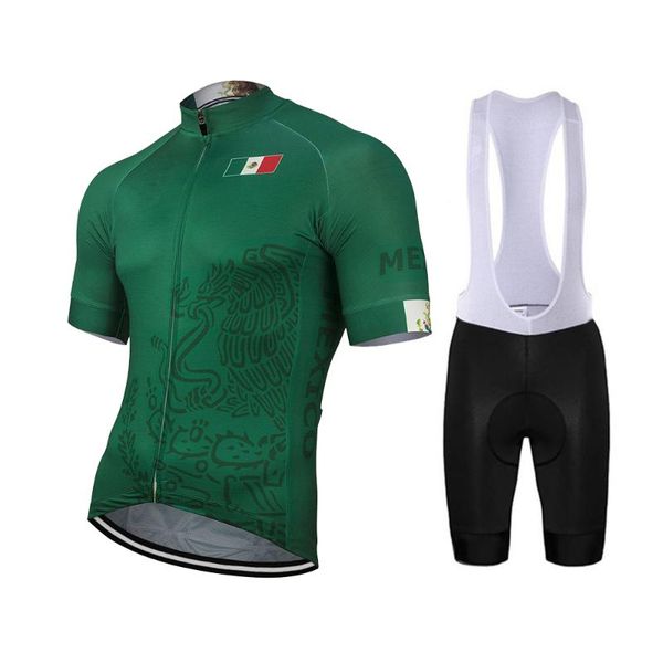 Mexico Men New Summer Green Cycling Jersey Set Bike Road Mountain Race Tops Shorts 9D Gel Breathable Customized